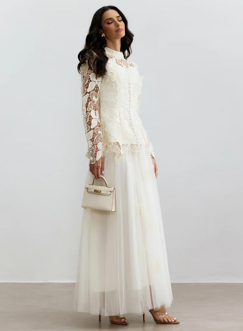 سنفير فستان ماكسي دانتيل مطرز بفراشة إليزابيث